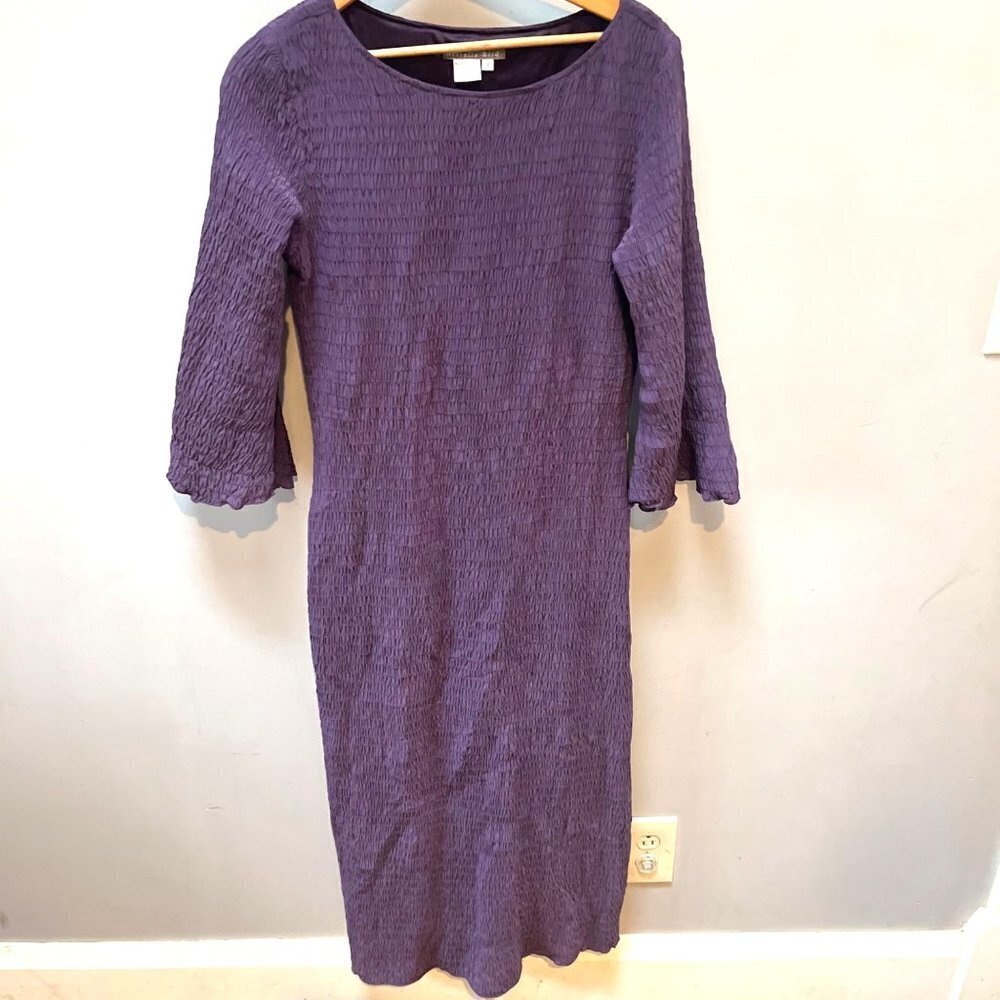 Isabella‎ Bird Midi Silk Purple Ruched Dress- Size 4